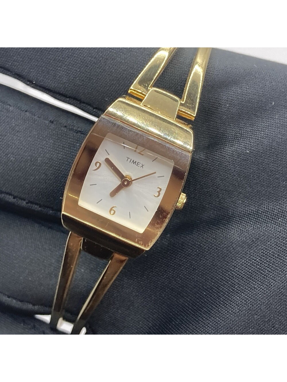 Vintage Timex Ladies Bangle Cuff Gold Tone Square Dial Watch Not Running